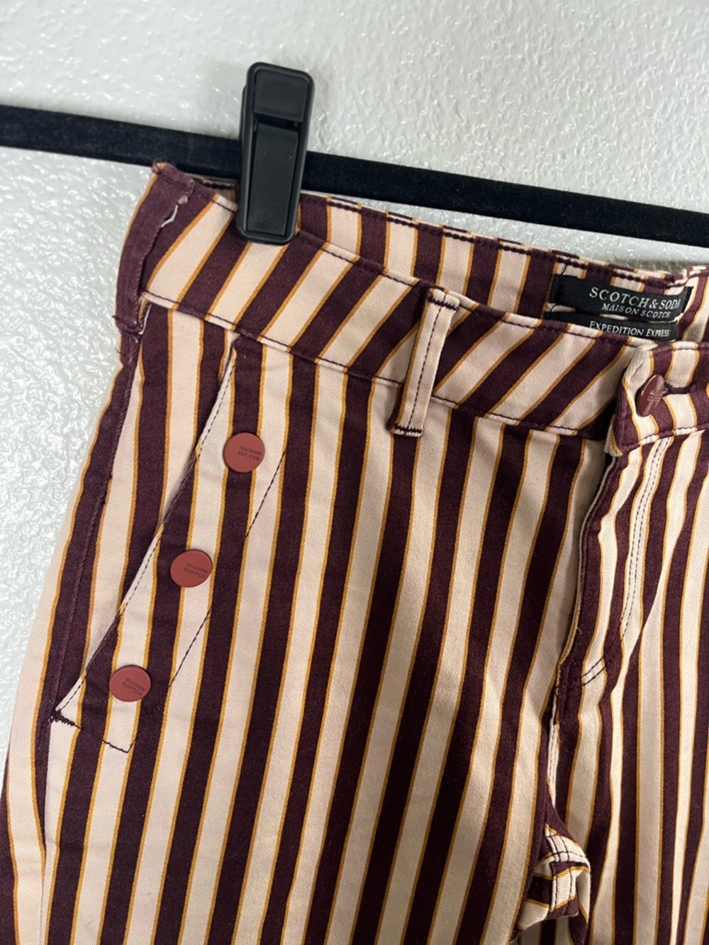 Scotch & Soda La Bohemienne Mid Rise Skinny Maroon Striped Pants - Picture 5 of 9